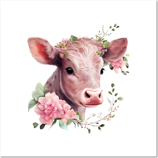 Calf with flowers Posters and Art